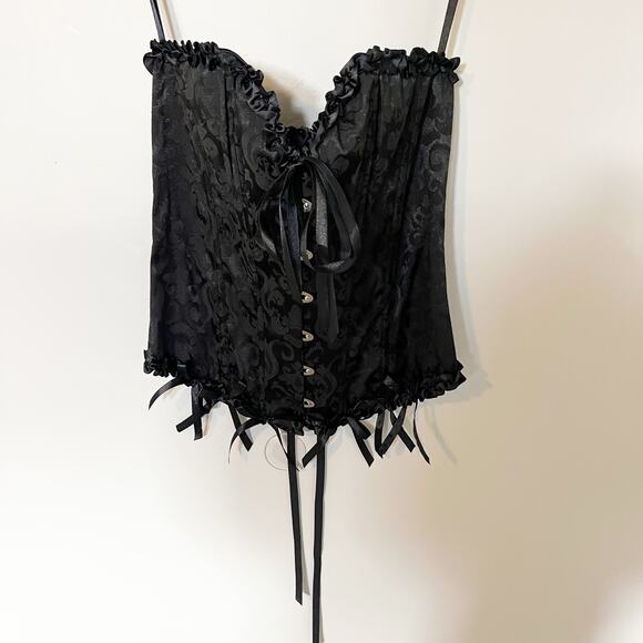 Cy USA black corset lace up bows witchycore fairy grunge whimsy goth large - Picture 1 of 7